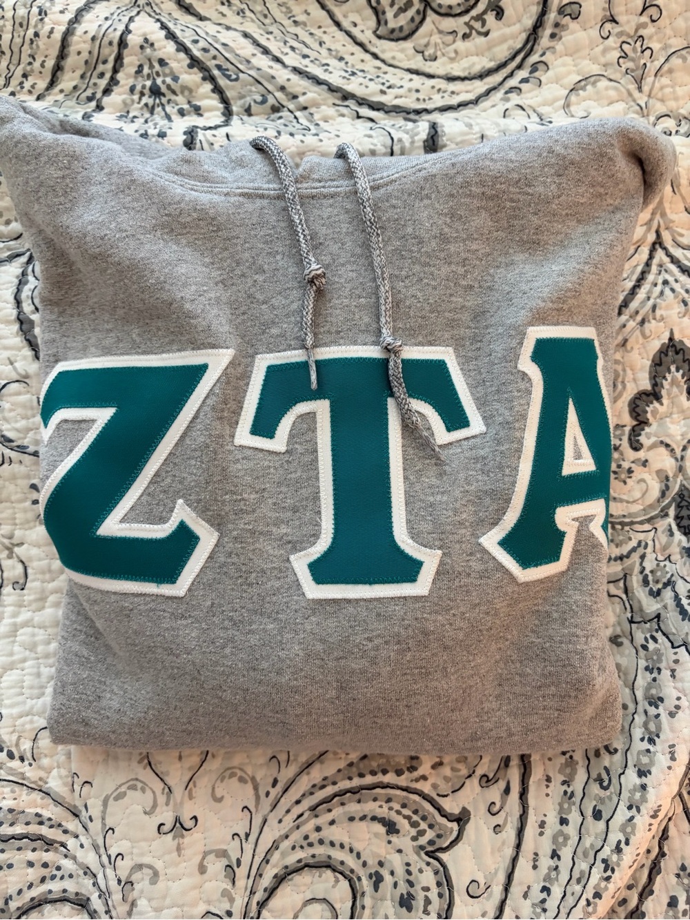 ZTA Gildan Gray Hoodie with Teal Appliqué Letters